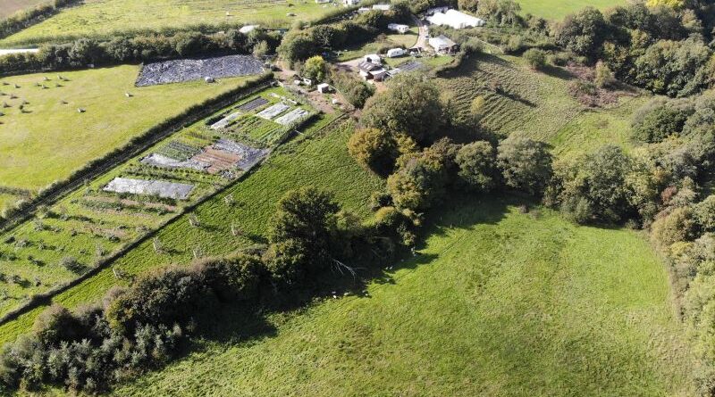Aereal view of Greenham Ranch in Devon, UK